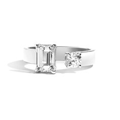 Emerald-Cut + Brilliant Gap Band – Shahla Karimi Shahla Karimi, Gap Band, Rough Diamond, Wide Bands, Emerald Diamond, Gold Platinum, 1 Carat, Lab Diamonds, Emerald Cut