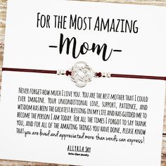 "L I S T I N G * I N C L U D E S: * One charm bracelet presented on an accompanying message card * Message card text: \"For the Most Amazing Mom / Never forget how much I love you. You are the best mother that I could ever imagine. Your unconditional love, support, patience, and wisdom has been the greatest blessing in my life and has guided me to become the person I am today. For all the times I forgot to say thank you, and for all of the amazing things you have done, please know that you are l Meaningful Bracelets For Mother's Day, Meaningful Bracelets As Mother's Day Gift, Inspirational Bracelets For Birthday And Mother's Day, Meaningful Bracelets For Birthday And Mother's Day, Meaningful Bracelet For Anniversary And Mother's Day, Keep Bracelet, Mother Days Gift, Glam Jewelry, Mother Daughter Gifts