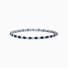 Effy Royale Bleu 14k White Gold Blue Sapphire and Diamond Bracelet Fine Jewelry Sapphire Bangle Bracelet, Formal Sapphire Oval Bracelets, Formal Sapphire Oval Bracelet, Blue Oval Diamond Bracelet With Jewels, Blue Diamond Wedding Bracelet, Blue Diamond Bracelet For Formal Occasions, Elegant Blue Jewelry With Jubilee Bracelet, Blue Formal Bracelet Jewelry, Formal Blue Bracelet Jewelry