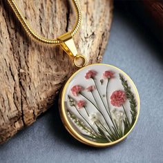 January Birthflower Necklace Carnation and Snow drop Floral pendant-[product type]