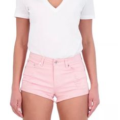 Brand New In Original Packaging. Color: Light Pink Pink High Waist Ripped Bottoms, High Waist Ripped Pink Bottoms, Ripped Stretch Cotton Shorts, High Rise Ripped Pink Bottoms, Ripped Stretch Shorts For Spring, Stretch Ripped Shorts For Spring, Stretch Ripped Shorts, Color Light Pink, Distressed Shorts