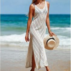 Swimsuit Cover Up Casual Sheer Long Dress Beige/Cream One Size Going to a vacation beach resort or spending the day on the local beach, stay comfortable and cool in this casual sheer long dress cover up.  Made from soft polyester, this cover up dress is quick drying and soft on your skin. The sheer design complements swimwear on the beach and in the cabana. Visit our store to explore the entire collection. Whether you're sipping cocktails at a beachfront bar, lounging in the cabana, or dancing under the stars, our cover-ups will keep you effortlessly chic. Fins West...Confident and Complete Summer V-neck Beach Dress, V-neck Sundress For Beach Party Vacation, Beige V-neck Beach Dress For Vacation, Summer V-neck Beach Dress For Beach Party, Beach Season V-neck Sundress Cover-up, White V-neck Beach Dress For Summer Outings, White V-neck Sundress For Beach Party, Beige V-neck Cover-up For Vacation, Beige V-neck Dress For Vacation