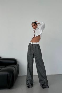 Bella Pants Mixed Gray Fitted Mid-rise Pants With Belt Loops, High Rise Bottoms For Workwear, Chic High Waist Jeans For Work, Versatile Mid-rise Bottoms For Workwear, Chic High-waist Jeans For Work, Modern Mid-rise White Pants, Modern White Mid-rise Pants, High Rise Bottoms For Spring Workwear, Spring High-rise Workwear Bottoms