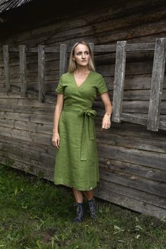 100% natural linen wrap dress. Handmade skin friendly flax dress could be a great choice for traveling, holidays, home or busy city life. Breathable linen will definitely suit you for many years because of it's sustainability. Long beautiful dress is perfect as a maternity dress. It's lightweight, minimalistic garment for everyday's moments. Find all colours options in photo gallery.  Length of dress - 112-115 cm / 44-45 inches If you are getting more sustainable and found that the clothes are s Fitted Bohemian Linen Dress For Spring, Spring Bohemian Fitted Linen Dress, Fitted Linen Maxi Dress For Spring, Bohemian Green Linen Dress, Green Bohemian Linen Dress, Fitted Linen Bohemian Dress, Fitted Linen Bohemian Maxi Dress, Fitted Bohemian Linen Maxi Dress, Fitted Bohemian Linen Dress