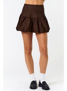 Both playful and chic, our Flared Bubble Skirt in Brown is a must-have this fall! This versatile skirt features a flared design that adds movement to your every step. Elevate your style game and embrace a confident, feminine look. Perfect for a day out or a night on the town! DETAILS Flared Hem Bubble Skirt Style Zipper Closure Color: Brown 74% Rayon, 22% Nylon, 4% Spandex Blue Blush is a young-contemporary women's clothing located in Los Angeles. They focus on sustainability and trendy items to Chic Pleated Hem Skort For Fall, Chic Fall Skort With Pleated Hem, Fall Tennis Skirt With Lined Skirt, Chic Fall Pleated Skort, Chic Skirted Bottoms With Ruffle Hem, Chic Relaxed Fit Tiered Skirt, Chic Spring Skirt With Flared Hem, Spring Chic Skirt With Flared Hem, Chic Flowy Mini Skirt With Pleated Hem