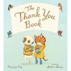 the thank you book has an image of two cats and a cat holding a teddy bear