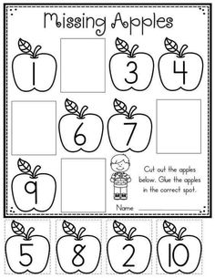 the missing apples worksheet is shown with numbers and an apple on it's side