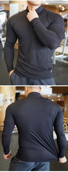 Comfort Long Sleeve Men's Fitness T Shirt - Men's Fitness Apparel, Men's Sports & Fitness T Shirts | Vivinch Stretch Long Sleeve Tops For Sports, Black Half-zip Training Top, Black Half-zip Top For Training, Workout Half-zip Top With Thumbholes, Half-zip Workout Tops With Thumbholes, Sporty Fitted Half-zip Top, High Stretch Long Sleeve Sports T-shirt, Black Stretch Half-zip Top, Fitted Long Sleeve Sportswear T-shirt