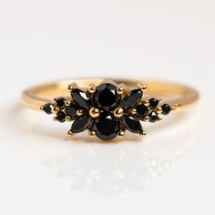 Black Onyx Engagement Ring, Onyx Engagement Ring, Black Engagement Ring, Nature Inspired Rings, Black Diamond Engagement, Black Diamond Ring Engagement, Solid Gold Ring, Round Diamond Engagement Rings, Black Onyx Ring