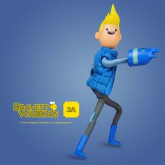 a cartoon character holding a blue object in his hand