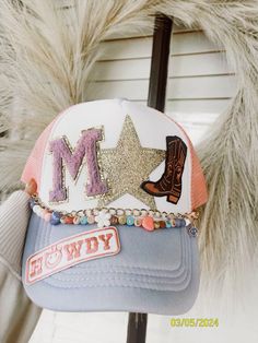 #truckerhat #patches Custom Trucker Hats, Cap Decorations, Trucker Hat, Boutique, Fashion Inspo, Hats, Clothes