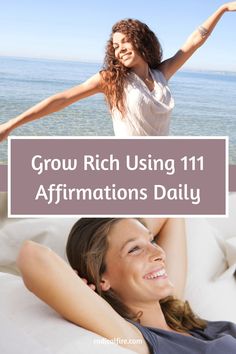 two women laying in bed with the words grow rich using 11 affirmations daily