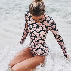 Happily Grey, One Piece Black, Long Sleeve Swimsuit, Girl's Back, Cute Bathing Suits, Floral Swimsuit, Beach Swimwear, Cute Swimsuits, Pullover Shirt