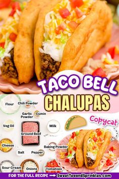 an advertisement for taco bell chalupas on a plate with other food items