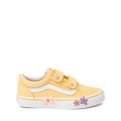 Vans Old Skool V Skate Shoe - Little Kid - Yellow / Floral | Journeys Spring Skate Shoes For School With Round Toe, School Skate Shoes For Spring With Round Toe, Spring Round Toe Skate Shoes For School, Low-top Sneakers For School In Spring, Spring School Low-top Sneakers, Spring Low-top Sneakers For School, Spring Low-top Skate Shoes For School, Spring Skateboarding Sneakers, Vans Sneakers With Rubber Sole For Spring