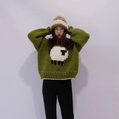 This is a knitted sweater by hand. 100% wool sweaters will be heavy and warm. We can customize sizes，if customized, please tell me height and weight. *Since the fitting effect is based on the model(Height 163cm, Weight 50kg), and each person's body proportion is different, so you can ask to take photos before the sweater is shipped. Time:We will deliver the goods within 3 weeks after placing the order, and we will deliver the goods by Fedex, and it will arrive in the US within 3-5 days. If you h Green Mohair Crew Neck Sweater, Winter Wool Hand Knitted Pattern, Winter Wool Hand-knitted Pattern, Nordic Style Long Sleeve Merino Wool Sweater, Lambswool Knit Sweater For Fall, Fall Lambswool Knit Sweater, Fall Lambswool Sweater, Hand Knitted Alpaca Sweater Crew Neck, Hand Knitted Alpaca Crew Neck Sweater