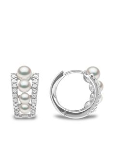 Find YOKO LONDON 18kt White Gold Eclipse Akoya Pearl And Diamond Hoop Earrings on Editorialist. 18kt white gold Eclipse Akoya pearl and diamond hoop earrings from YOKO LONDON featuring 18kt white gold, hinge-pin fastening, huggie hoop design, Akoya pearl, round cut diamonds and for pierced ears. These earrings come as a pair.. Pearls should be the last thing that you put on in the morning and the first thing you take off at night. Avoid contact with perfumes or creams, and simply wipe with a sof Elegant Aaa Quality Hoop Diamond Earrings, Elegant Aaa Quality Diamond Hoop Earrings, White Huggie Jewelry With Diamond Accents, Elegant White Huggie Earrings With Diamond Accents, White Huggie Earrings With Diamond Accents, Luxury Hallmarked White Gold Huggie Earrings, Elegant White Diamond Hoop Earrings, White Diamond Hoop Earrings For Formal Occasions, Formal White Diamond Hoop Earrings