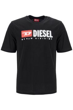 This Diesel crew neck t-shirt is made of lightweight cotton jersey and features a textured water effect logo print on the front. The neckline is finished with ribbing and it has a regular fit. The model is 187 cm tall and wears size L. Composition: 100%CO Cotton Graphic Tee With Logo, Cotton T-shirt With Logo Lettering, Cotton Short Sleeve T-shirt With Logo Lettering, Tan Crew Neck T-shirt With Logo Print, Cotton Crew Neck T-shirt With Logo Lettering, Casual Cotton T-shirt With Logo Lettering, Graphic Tee With Logo Lettering Crew Neck, Cotton T-shirt With Logo Print And Crew Neck, Relaxed Fit Crew Neck T-shirt With Logo Lettering