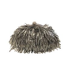 Pewter Fringe Beaded Clutch 8.2" L X 5" W Strap Included Xo Necklace, Jennifer Miller, Triple Layer Necklace, Fringe Clutch, Charm Choker Necklace, Creative Shoes, Bar Pendant Necklace, Potli Bags, Druzy Earrings