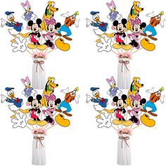 three mickey mouses are on top of each other in front of a white background