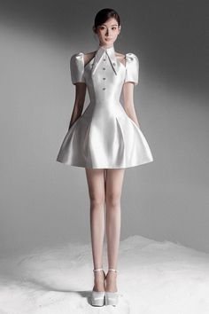 Thy Fit and Flare Puffy Sleeved Taffeta Mini Dress Superhero Dress, Korea Dress, Puffy Skirt, Puffy Dresses, Gowns Dresses Elegant, Taffeta Fabric, Mean Blvd, Formal Dresses Short, Puffy Sleeves