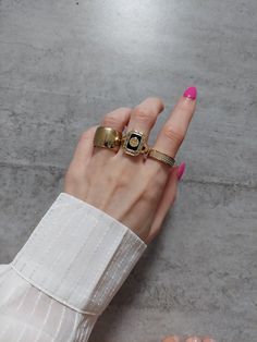 18K Gold Plated Stainless Steel Classic Gold Open Enamel Ring, Gold Rectangular Metal Rings, Anniversary Open Signet Ring In Metal, Anniversary Open Signet Ring, Anniversary Metal Open Signet Ring, Gold Enamel Open Ring, Yellow Gold Enamel Open Ring, Gold Stackable Enamel Ring, Gold Enamel Stackable Ring