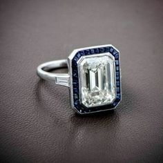 2.40 Ct Emerald Cut Moissanite Blue Sapphire Engagement Ring 14k White Gold Over | eBay Beautiful Engagement Rings Vintage, Bijoux Art Deco, Sapphire Halo Ring, Estate Diamond Jewelry, Antique Engagement Ring, Silver Diamond Ring, Emerald Cut Diamond, Antique Engagement, Antique Engagement Rings