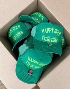 Happy Hour / Everything Trucker Hat is one of the most popular nowadays. This hat cap is a modern take on a classic design. This hat is the perfect choice thanks to its sharp styling, spirited color, and lively green underbill. The Trucker Hat iconic flat bill adds a subtle charm that takes you back to the good ol' days. This Letter Print Hat has an adjustable snap closure. This hat is high-quality printed which makes you more fashionable. It is casual wear in spring, autumn, and winter. It's protecting you from sunshine. This is a Cute Hat and would look great on people. Any big head fits incredibly snugly. Staff fave alert! We are obsessed with this color combo and can't wait to rock this at happy hour with the girls! Specification: Pull-On closure Hand Wash Only Pit stop trucker hat Trucker Hat Designs, Merch Display, Green Trucker Hat, Greek Apparel, Bach Party, Hat Ideas, Tshirt Ideas, Cute Hats, Cool Hats