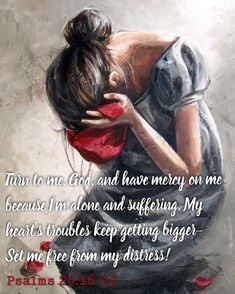 a painting of a woman kneeling down with her hands on her chest and the words, i