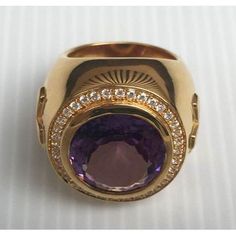 Huge Natural Amethyst Gold Bishop Ring Hallmarked Yellow Gold Amethyst Ring, Luxury Gold Round Cut Gemstones, Yellow Gold Amethyst Gemstone Ring, 14k Gold Polished Amethyst Ring, Gold Luxury Amethyst Gemstone Ring, 14k Gold Amethyst Ring With Polished Finish, 14k Gold Round Amethyst Ring With Polished Finish, Gold Amethyst Ring With Center Stone, Luxury Yellow Gold Amethyst Ring For Gift