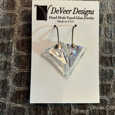 These Are Never Worn Fused Earrings That Are Triangles, With Clear Glass As The Base With Silver Foil On Top. Small Bead On Each. Fused Glass Earrings, Silver Foil, Glass Earrings, Pierced Ears, Fused Glass, Triangles, Ear Piercings, Clear Glass, Foil