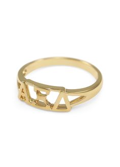 Ring - Alpha Xi Delta Sunshine Gold Ring Alpha Delta Pi Sorority, Silver Infinity Ring, Lion Earrings, Lion Ring, Alpha Xi Delta, Alpha Xi, Triangle Ring, Alpha Delta Pi, Alpha Delta