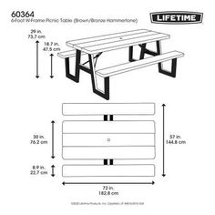 a drawing of a picnic table with measurements