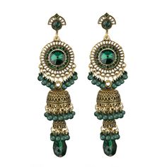 PRICES MAY VARY. 【Size / Material】---10*2.2 cm. Each pair of dangle earrings is made of high-quality alloy, polished and carved.The tassel earrings are treated with retro technology to better reflect the charm of jhumki earrings. 【Perfect design】---Jhumka Bells Tassel Earrings: Beautiful Indian earrings are an elegant addition to any outfit. Classic jewelry vibes combined with fashion forward trends. Comfortable for everyday wear and suitable for all occasions. The minimalist style of jhumka ear Green Danglers With Latkans, Green Dangle Chandelier Earrings With Latkans, Festive Chandelier Earrings With Dangling Beads For Party, Bohemian Beaded Danglers For Festive Occasions, Bohemian Festive Jhumkas, Festive Bohemian Jhumkas, Bollywood Style Chandelier Earrings With Dangling Beads For Party, Festive Dangling Beaded Earrings, Festive Dangle Beaded Earrings With Dangling Beads