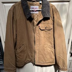 Men’s Brown Jacket, Never Worn, New With Tags, Size Xl Brown Outerwear With Pockets For Outdoor Work, Classic Brown Outerwear For Outdoor Work, Levi's Brown Outerwear With Pockets, Levis Jacket, Brown Jacket, Levis Men, Utility Jacket, Mens Jackets, Cotton Canvas