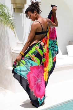 Embrace the essence of tropical beauty with our SHU-SHI Hibiscus Floral Sarong. Each sarong is a canvas of creativity, adorned with hand-painted hibiscus flowers, symbolizing delicate beauty and strong connections. This versatile piece is your go-to for beach days, and poolside relaxation, and adds a touch of island charm to any outfit. Features: Unique Artistry: Revel in the uniqueness of hand-painted designs, where traditional motifs meet the timeless charm of the hibiscus. Versatile Wear: Mor Hawaiian Printed Sarong For Vacation, Multicolor Tropical Print Sarong For Poolside, Green Tropical Print Sarong For Summer, Tropical Printed Sarong For Vacation, Summer Floral Print Sarong Beachwear, Tropical Printed Sarong For Beach Season, Hawaiian Sarong For Spring Vacation, Beachy Floral Print Sarong For Summer, Hawaiian Multicolor Sarong With Tropical Print