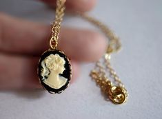 Excited to share the latest addition to my #etsy shop: Dainty Lady Cameo Necklace - Vintage Woman Cameo Necklace - Victorian Girl Cameo Pendant - Gold Chain #victorian #gold #girls #black #woman #cameo #handmade #pendant #necklace #msbsdesigns #chain Antique Cameo Jewelry, Lady Necklace, Turquoise Choker, Artisan Jewelry Handmade, Cameo Earrings, Beautiful Objects, Vintage Woman, Cameo Jewelry, Cameo Necklace