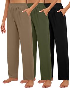 PRICES MAY VARY. Soft & Stretchy Material: women's wide leg yoga pants are made of 60% polyester, 35% rayon, 5% spandex; They're soft and don't feel heavy! Thick enough to be warm, but not sweaty; If you want be comfortable, and these pants fit the bill Elastic & Wide Leg: you will love the wide leg look, lightweight and flowy with a subtle sheen that makes you look elegant; They have stretchy waist to cinch you, that come to be attractive both front and back Suitable Size: the stretchy fabric g Comfortable Travel Clothes, Yoga Sweatpants, Best Travel Clothes, Comfy Lounge Pants, Loose Sweatpants, Sweatpants For Women, Wide Leg Yoga Pants, Leg Yoga, Wide Leg Lounge Pants