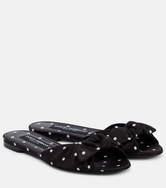 Polka-dot satin mules in black - Dolce Gabbana | Mytheresa Chic Closed Toe Slippers With Leather Sole, Casual Evening Mules With Leather Sole, Slip-on Open Toe Mules With Rubber Sole, Open Toe Slip-on Mules With Rubber Sole, Elegant Black Open Toe Slippers, Summer Classic Closed Toe Slippers, Classic Closed Toe Summer Slippers, Evening Slip-on Sandals With Leather Sole, Chic Slip-on Open Toe Slippers