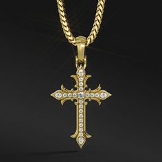 Elevate your everyday style with this gold diamond cross pendant, named "Faith" - a potent emblem of devotion and a timeless testament to Christ's enduring legacy. Forged from the finest solid gold by our master craftsmen, this gold and lab-grown diamond cross pendant is a powerful religious symbol of hope. Our solid 14k gold cross necklace for men isn't just about making a statement; it's about carrying a piece of spiritual armor, a beacon of light that guides you through life's trials and triu Luxury Tarnish Resistant Cross Pendant Jewelry, Luxury Tarnish-resistant Cross Pendant Jewelry, Luxury Yellow Gold Cross Pendant Jewelry, Luxury White Gold Cross Necklace, Luxury Tarnish-resistant Cross Jewelry, Luxury 14k Gold Cross Jewelry, Luxury Cross Pendant Necklace, Luxury Crucifix Cross Necklace For Formal Occasions, Luxury Engraved Cross Jewelry