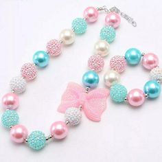 This Acrylic Chunky Beads Is So Pretty! Include A Necklace And Elastic Bracelet. Playful Pink Jewelry With Colorful Beads, Adjustable Beaded Necklaces For Birthdays, Playful Blue Adjustable Beaded Necklace, Playful Adjustable Blue Beaded Necklace, Playful Pink Jewelry With Large Beads, Sweet Pink Jewelry With Colorful Beads, Cute Blue Necklace For Birthday, Pink Round Beaded Bracelets For Birthday, Playful Pink Round Beads Jewelry