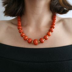 < One strand coral necklace with golden color furniture > This product made according to the model of authentic traditional Ukrainian jewelry. The coral is modern, the design is vintage. Like 99% of the coral on the market these days, this coral has been dyed. I use bamboo coral which is not endangered or threatened in any way, unlike natural pink or red coral (the production of which is forbidden almost everywhere in the world). Bamboo coral doesn't mean it's not organic. Every bead of it Cheap Coral Summer Jewelry, Luxury Coral Gemstone Beads Necklace, Luxury Coral Gemstone Beads Jewelry, Luxury Traditional Red Coral Beaded Necklace, Luxury Coral Necklace With Natural Stones, Luxury Coral Gemstone Beaded Jewelry, Luxury Beaded Necklace With Red Coral Gemstones, Cheap Trendy Coral Jewelry, Cheap Bohemian Coral Jewelry