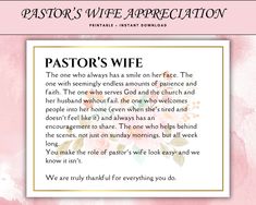 the pastor's wife prayer card with pink watercolor background and gold foil lettering