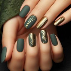 #naildesign #fashion #design #style Forest Green Nail Designs, Green Matte Nails, Forest Green Nail, Classy Gel Nails, Matte Green Nails, Army Nails, Olive Nails, Matte Nail Art