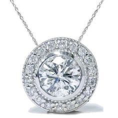 Diamond Pendant Necklace Round Brilliant Cut 3 Carats 14K White Gold | HarryChadEnt.com Beautiful Diamond Necklace, Round Diamond Pendant, Vintage Halo, Solitaire Diamond Pendant, White Gold Pendant Necklace, Bracelet Tennis, Gold Pendant Jewelry, Solitaire Pendant Necklace, Halo Pendant