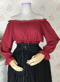 Steampunk Renaissance Blouse Women Cropped Off The Shoulder Blouse Long Sleeve Crop Top     Color:  As Picture   Applicable People:Adult   Gender:Women   Material: This Blouses is made of  High Quality Chiffon And Cotton, soft and comfortable to wear   Package Includes: One Blouses   Occasion: Masquerade,Birthday Party,Cosplay Party,and it's a good gift for Girlfriend,Daughter       Size:(cm)   One Size,Bust80-100cm,Waist76-100cm,Length34cm,Sleeve60cm   The chest, wa Spring Punk Tops For Cosplay, Spring Punk Cosplay Tops, Gothic Tops For Costume Party In Fall, Gothic Top For Costume Party In Fall, Gothic Tops For Spring Costume Party, Gothic Top For Spring Costume Party, Gothic Long Sleeve Tops For Costume Party, Gothic Spring Top For Costume Party, Gothic Style Cosplay Top For Fall