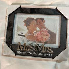 a wedding photo frame with the words mr and mrs together from this day forward