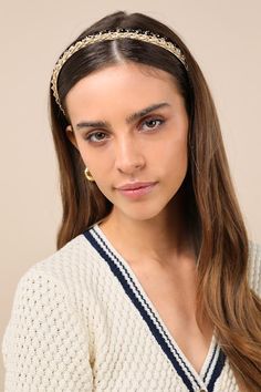 Elevate your hairstyle with the Lulus Compelling Essence Ivory and Black Chain 2-Piece Headband Set! Sleek woven satin covers this elegant set of two headbands, one ivory and one black. Beaded accents and gold-toned metal chain lend an upscale effect to complete the look. Measures 16" From end to End. 0. 25" Wide. 40% Glass, 40% Metal, 20% Polyester. Imported. Lulus | Compelling Essence Ivory and Black Chain 2-Piece Headband Set. Kerchief Headband, Satin Headband, Headband Set, Elegant Sets, Your Hairstyle, Black Chain, Gold Tone Metal, Metal Chain, 2 Piece