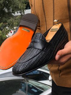 Knitted Leather Sardinelli Loafers Black-baagr.myshopify.com-shoes2-BOJONI Black Loafers Men, Mens Loafers Shoes, Shoe Care Kit, Blue Loafers, Shoes Socks, Woven Shoes, Professional Shoes, Loafers Online, Exclusive Shoes