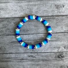 Pretty Blue Bracelet Poly Clay Beaded Bracelet Gift Ideas - Etsy Snowflake Making, Bead Bracelet Ideas, Bracelet Gift Ideas, Clay Beaded Bracelet, Make Clay Beads, Hand Beaded Jewelry, Clay Bead Necklace, Beaded Braclets, Preppy Bracelets